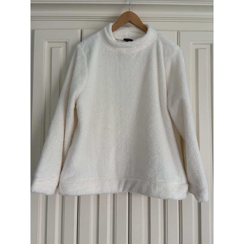 Talbots White Plush Faux Fur Luxe Texture Teddy Sweatshirt Sweater Top Petite XL